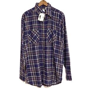 NWT Vintage Ozark Trail Navy Blue Plaid Long Sleeve Button Down Shirt Pockets L